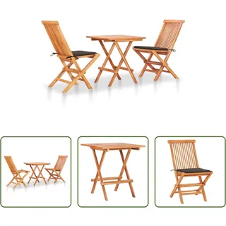 The Living Store 3-tlg. Bistroset mit Taupe Kissen Massivholz Teak - Taupe