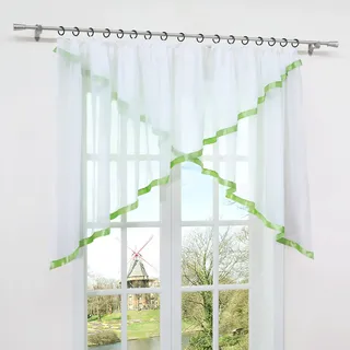 HongYa Kräuselband Kuvertstore Transparenter Voile Gardine mit Satinbänder H/B 100/300 cm Grün