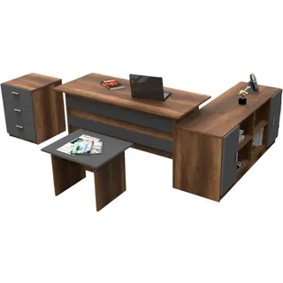 Dmora Büro-Set Caroli Braun 3 Schubladen, 6 Regale