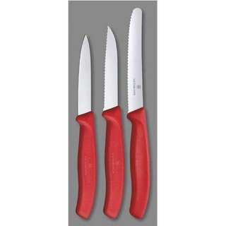 Victorinox Swiss Classic Gemüsemesser Set, 3-teilig, gerader Schliff, Extra Scharf, Robuster Kunststoffgriff, rot