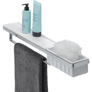 Geesa Frame Ablage mit Handtuchhalter und Duschkorb, Messing/Kunststoff, Farbe: Weiß/Chrom, 630 x 105 x 108 mm