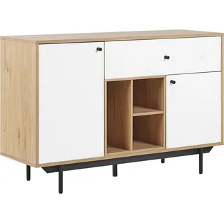 BELIANI Sideboard Hellbraun und Weiß Faserplatte Holzoptik mit Metallgestell Schublade 2 Türen 3 Fächern Wohn- und Schlafzimmer Flur Salon Möbel - Weiß, Braun, Schwarz