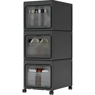 Mondeer Schubladenschrank, Schubladencontainer, Herausnehmbare Aktenschrank, Rollcontainer mit 3 Schubladen, Aufbewahrungsschrank, Platzsparend, Schwarz