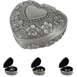 LuluDa Metall Schmuckdose 1 Stück Vintage Schmuckkästchen Herzförmige Schmuckschatulle Ring Kette Ohrringe Schmuckbox für Damen Mädchen Hochzeiten Geschenke