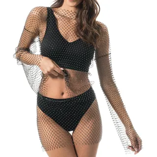 Chaks Glitzer Mesh Outfit Damen Kleid Schwarz
