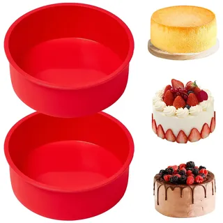 YXHZVON Silikon Backform 15 cm, 2 Stücke Silikon-Motivbackform Rund, Backform für Heißluftfritteuse, Kuchenform für Kuchen und Brote, Rot