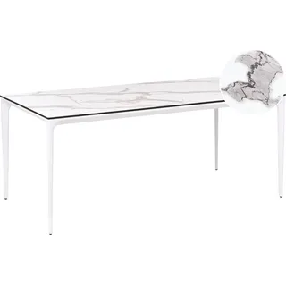 BELIANI Gartentisch Weiß HPL-Platte Marmor Optik Rechteckig 180x90 cm mit Metallgestell Aluminium Modern Outdoor Esstisch für 6 Personen - Weiß