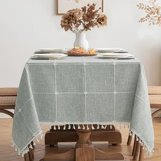 MIULEE Tischdecke 140x180cm Grau kariert Leinenoptik Tischdecke Abwaschbar Table Cloth Boho Tischdecke Quadratisch für Küchentisch und Outdoor Tischtuch