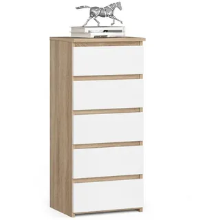 home collective Kommode mit 5 Schubladen Kommode Organizer Kommode mit Schubladen 40 cm breit 92 cm hoch | sonoma Eiche-weiß Highboard Sideboard Schrank schmal - Naturbelassen, Weiß