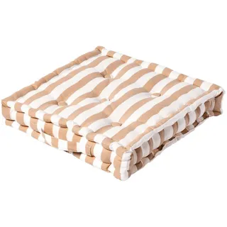 Homescapes Sitzkissen beige-weiß gestreift 40/40/8 cm , Textil , Gestreift , Füllung: Polyester , Quadratisch , 40x8x40 cm , Oeko-Tex® Standard 100 , Heimtextilien, Wohntextilien, Kissen