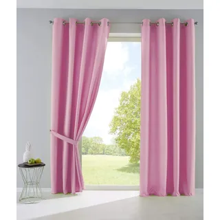 Gardinenbox 2er Set Vorhänge Blickdicht Gardinen Matt Lichtdurchlässig »Palermo« mit Ösen und Raffhalter Dekoschal HxB 175x140 cm Rosa, 10000265-2