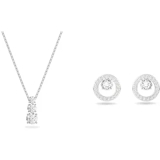Swarovski: Damen Schmuckset, Attract Trilogy & Creativity Kollektion, Weiß, Rhodiniert, 38 cm Kette, 2 x Rund, Weiß, Rhodiniert Ohrstecker