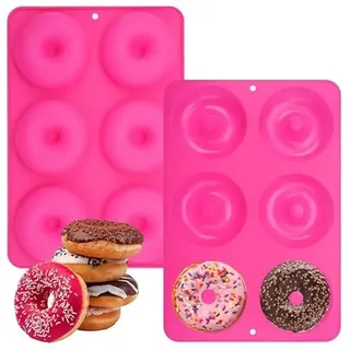 2 Stück Donut Backform, 6 KavitäTen φ7,5cm Donut Silikonform, BPA-Frei, Antihaft-Lebensmittelqualität Donut Form Silikon, Hitzebeständige Silikon Donutform für Donuts, Kuchen, Bagels, Muffins (Rose)