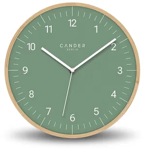 Cander Berlin MNU 8130 U Wanduhr Massivholz lautlos 30 cm grün modern Vintage ohne Tickgeräusche Wohnzimmer Küche analog