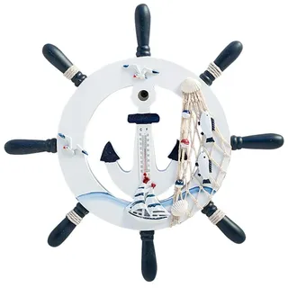 Garneck Holz Steuerrad mit Fisch Netz Wanddeko Nautical Schiff Steuerrad Deko Mediterranen Stil Sail Deko Strand Haus Party Deko Hochzeit Dekoartikel 32cm