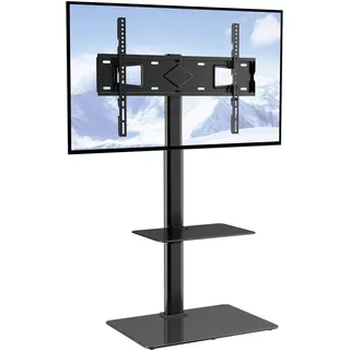 Vevor TV Ständer Halterung, Verstellbarer Schwenkbarer Bodenständer für 32-65 Zoll Fernseher, Tragbar mit gehärtetem Glassockel, Höhenverstellbar für Wohnzimmer oder Schlafzimmer