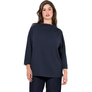 Ulla Popken Damen Sweatshirt, Struktur, Stehkragen, Zierfalten, 3/4-arm, Marine, 50-52 EU