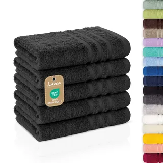Lavea® 5er Set Gästehandtücher 30x50 cm - Anthrazit | Weiche & Saugstarke Gästetücher aus 100% Baumwolle, Frottierserie Elena, Waschbar 60°C, Trocknergeeignet
