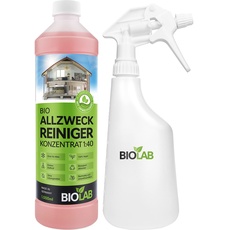 BIOLAB Bio Allzweckreiniger Konzentrat 1:40 (1 Liter plus Sprayflasche zum Mischen) Allzweck Reinigungsmittel, Universalreiniger