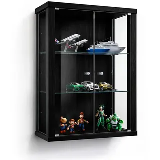 K-Möbel Hängevitrine 25/60/80 cm mit 2 höhenverstellbaren Glasböden , Schwarz , Holzwerkstoff , Rechteckig , 60x80x25 cm , Esszimmer, Vitrinen, Vitrinenschränke