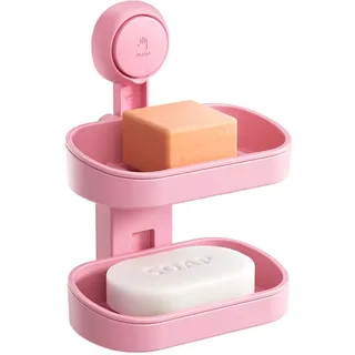 TAILI Seifenschale mit Ablauf für Badezimmer, MAX Halten 3 KG, Doppelter Seifenschalen ohne Bohren, Seifenhalter Wandmontage, Seifenhalter mit Saugnapf für Dusche, Küche Schwammhalter, Plastik in Rosa