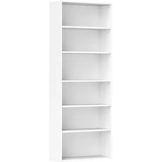 Homcom Bücherregal, Standregal mit 6 Ebenen, Verstellbar Ablage, Weiß , Karton , 24x158.5x60 cm , Wohnzimmer, Regale, Bücherregale