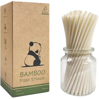 100% Biologisch Abbaubare Trinkhalme Bambusfaser, 240 Stück Bambus Strohhalme Einweg für Heiße und Kalte Getränke, Kompostierbare & Umweltfreundlich
