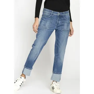 Boyfriend-Jeans GANG "94NICA WORKER", Damen, Gr. 31, N-Gr, blau (mid blau), Denim/Jeans, Obermaterial: 92% Baumwolle, 6% Polyester, 2% Elasthan, regular fit knöchelfrei, Jeans Boyfriend-Jeans, cooler, androgyner Look, Topseller