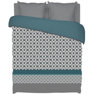 Bleu Câlin Bedruckte 2-Personen-Bettdecke Teresa, Polyester, Blau/Grau, 220 x 240 cm