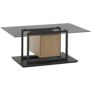 Novel Couchtisch , Schwarz, Eichefarben , Holz, Glas, Holzwerkstoff , Eiche , furniert , 1 Schublade(n) Schubladen , rechteckig , eckig, Bodenplatte , 70x45x110 cm , Stauraum , Holzmöbel, Holztische, Wohnzimmertische Holz, Couchtische Holz