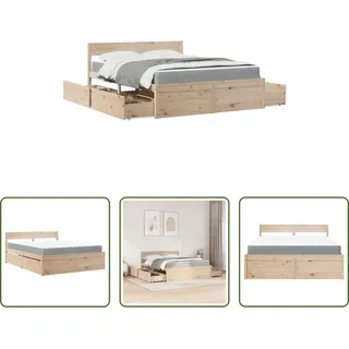 The Living Store Bett mit Schubladen und Matratze 160x200 cm Massivholz Kiefer - Braun