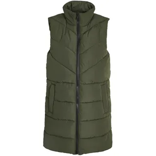 Noisy May Damen Winter Weste NMDALCON Lange wattierte Puffer Stepp Jacke mit Zip ohne Ärmel, Farben:Grün, Größe:M