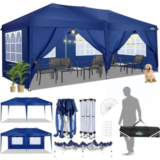 COBIZI Faltpavillon 3x6 Pavillon Wasserdicht Winterfest Pop Up Pavillon Klappbar 3x6 Zelt mit 6 Seitenwnden 3 Höhenverstellbar UV-Schutz Gardenpavillon Partyzelt für Markt, Freien Event (Navy blau)