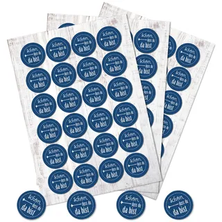 Logbuch-Verlag 72 Sticker Schön, dass du da bist blau dunkelblau 4 cm Aufkleber für Willkommensgeschenke Hochzeit Taufe Kommunion