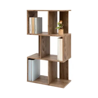 Iris Ohyama, Wandregal mit Ebenen, S-förmiges Möbel, 3 Regale, Modular, Wandbefestigungsset, Trennwand, Büro, Schlafzimmer, Wohnzimmer - Display Shelf SRK-W3 - Aschbraun