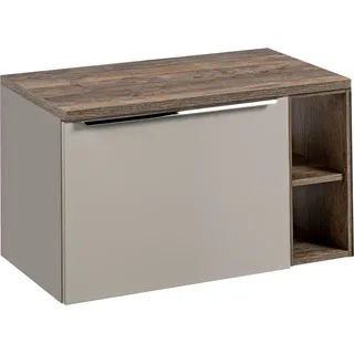 Waschtischunterschrank 80cm mit Regal PUEBLA-56-TAUPE in taupe mit Vintage Oak, B/H/T ca.: 80,4/48,5/46 cm - Beige