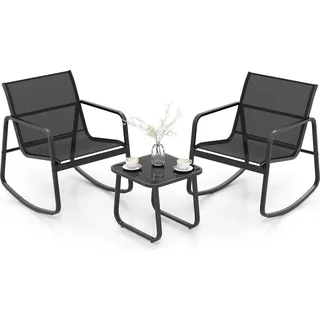 COSTWAY 3tlg. Gartenmöbel Set, Balkonset mit sanfter Schaukelbewegung, Gartengarnitur, Sitzgruppe - Schwarz