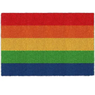 Relaxdays Fußmatte Kokos, Regenbogen, 60x40 cm, rutschfest, wetterfest, Fußabstreifer innen & außen, Türvorleger, bunt, Rot, Gelb, Blau