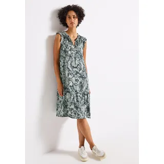 Tunikakleid STREET ONE, Damen, Gr. 34, N-Gr, blau (arona blau), Jersey, Obermaterial: 100% Viskose, lässig geschnitten, Rundhals, Kleider Tunikakleid, ohne Ärmel, mit Snake-Print und Volants