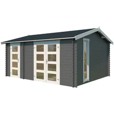 LASITA MAJA Gartenhaus »Carroz 2«, (Set), Blockbohlenhaus 28mm 2-Raum, Fundamentmaß 4560x3600, Carbongrau, grau