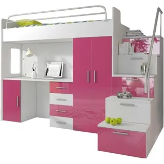 Doppelstockbett Rosa Tisch Schrank Multifunktion Etagen Hochbett Kinderzimmer - Rosa