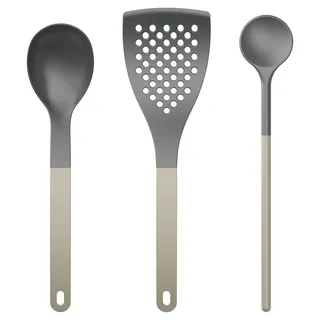 Rosti NEW Optima Küchenhelfer Set, Pfannenwender, Kochlöffel, Servierlöffel, Küchen Zubehör 3-teilig Nylon, Hitzebeständig 220°C, Humus