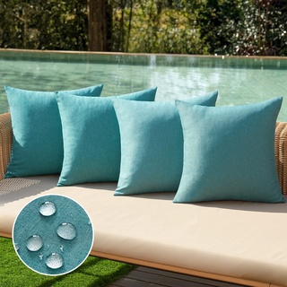 MIULEE Outdoor Kissenbezug Wasserdicht Kissen Wasserfest Dekorative Kissenbezüge Leinen-Optik Sofakissen Dekokissen für Garten Sofa Couch Wohnzimmer Schlafzimmer 4er Set 40x40 cm Pfauenblau