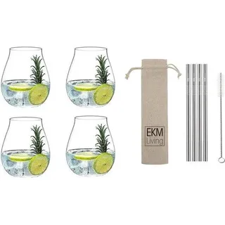 Gin-Tonic-Glases-Set 4 Stück +  Set von 4 Edelstahl-Dreiecken (Silber) - Transparent
