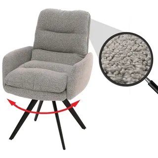 Mendler Esszimmerstuhl HWC-G66, Küchenstuhl Stuhl, drehbar Auto-Position Stoff/Textil Bouclé MVG hellgrau, mit Armlehne
