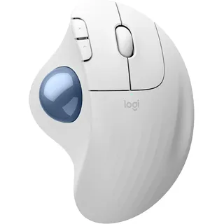 Logitech Ergo M575S kabellose Trackball-Maus, kabellose ergonomische Maus mit Bluetooth und verschlüsseltem Dongle, komfortable Daumensteuerung, für PC/Mac - Weiß