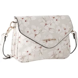 Umhängetasche MARCO TOZZI, Damen, Gr. B/H/T: 20cm x 20cm x 6cm, weiß mit blumen, Lederimitat, geblümt, Taschen Umhängetasche, Damen Schultertasche, Clutch, Handtasche mit Paspellierung