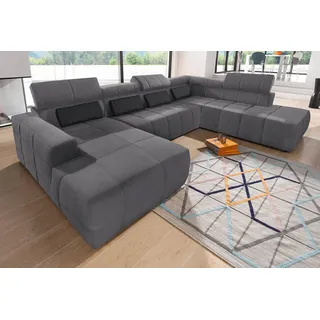 DOMO collection Wohnlandschaft »Brandon, whlw. mit Sitztiefenverstellung, whlw. Nierenkissen« ohne Sitztiefenverstellung, Luxus-Microfaser, dunkelgrau, grau