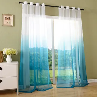 Schal transparent Farbverlauf Vorhang mit Ösen Gardine Voile, 2 Stück 245x140, Türkis, 204202