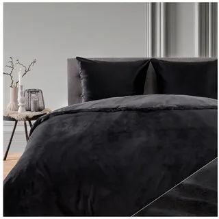 Blumtal Bettwäsche 135x200 - 80x80cm Cashmere-Touch Plüsch in Schwarz